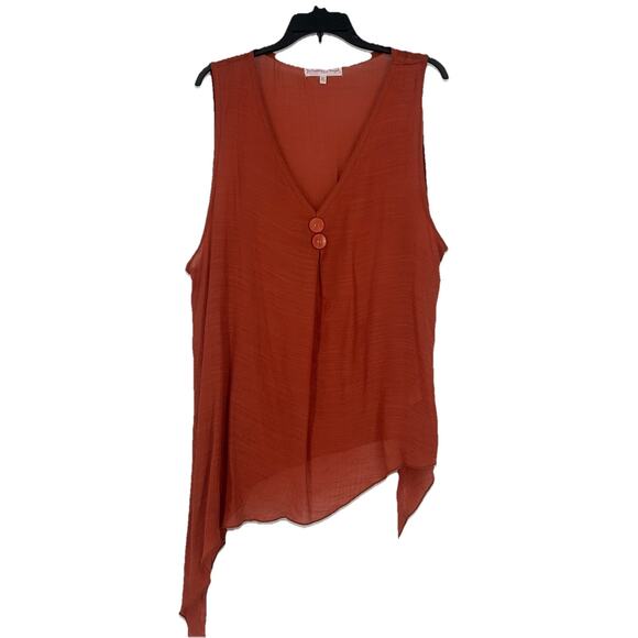 Pretty Angel Tops - Pretty Angel Boho Linen Blend Tank Top Asymmetric Semi Sheer Orange Size XL